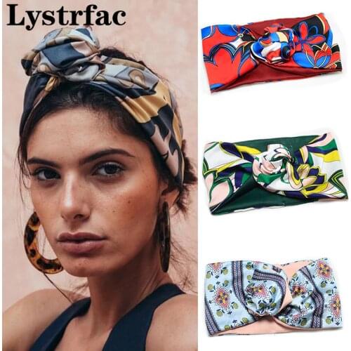 Lystrfac Vintage Front Knot Headdress Slik Turban Wide Knotted Headband for Women Ladies Bandanas Female Hair Accessories