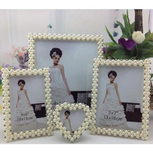 Luxury White Pearl Resin Photo Frame 3inch/6inch/7inch Picture Frame Heart Suqare Rectangle Shape Frame for Standing on Table