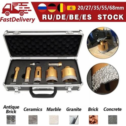 SHDIATOOL 1set M14 Vacuum Brazed Diamond Drill Core Bits With Box Dia20/27/35/55/68mm Hole Saw Adapter Marble Ceramic Finger Bit