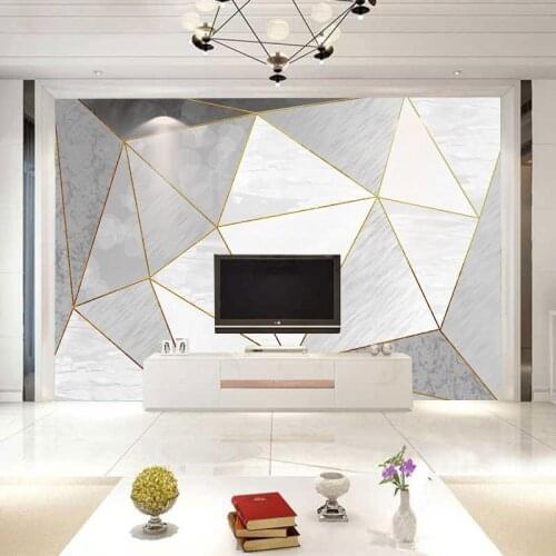 Nordic Minimalist Geometric Gold Line Marble Pattern Tv Background Wallpaper Wallpaper Bedroom Wall Covering Mural