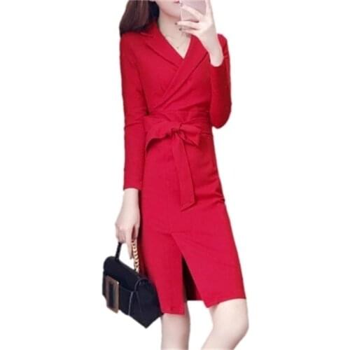 Spring New dress female high-end Slim thin fashion temperament dress long-sleeved waist professional dress women