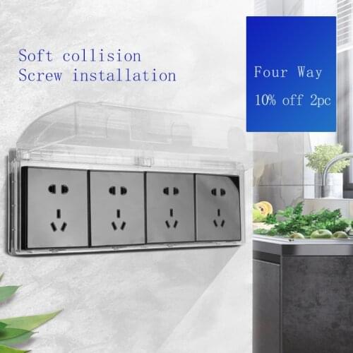 86 type four-piece Siamese socket waterproof box quadruple transparent splash-proof box bathroom water box protective cover