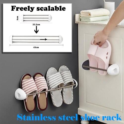 Retractable Slipper Shelf Free Punch Towel Rack Stainless Steel Shoe Rack Shoes Stroage Stand Holder #110
