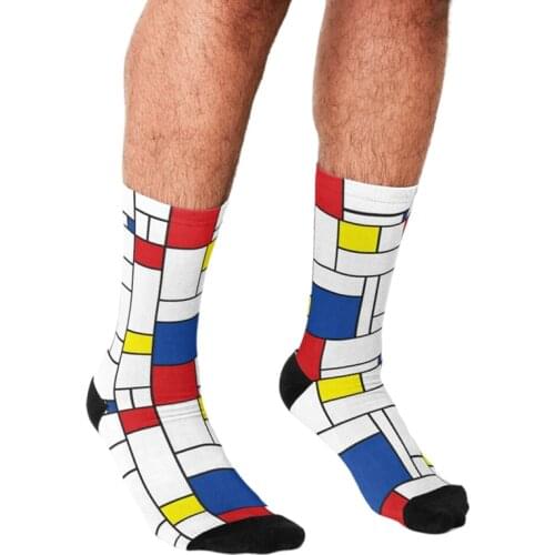 Funny Men socks Mondrian Minimalist lattice Printed hip hop Men Happy Socks cute boys street style Crazy novelty Socks for men