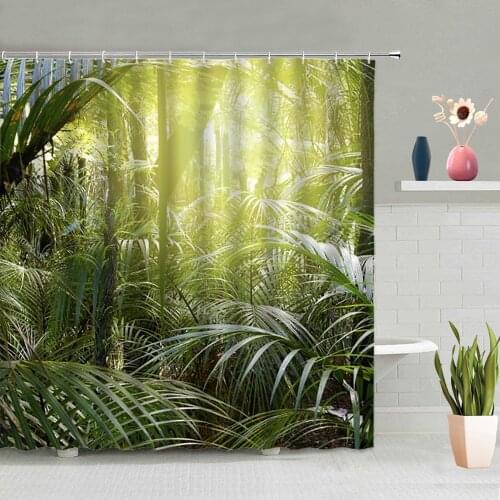 Green Forest Shower Curtains Bamboo Tree Plant Natural Scenery Bathroom Decoration Bath Curtain Washable With Hook Home Screen