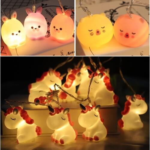 Animal Led Vinyl Light String 1.8M 10leds Unicorn Dog Fairy Lights Indoor Bedroom Party Home Decoration Lighting Battery Powered
