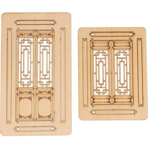 1pc Wood Unpainted Model for Rooms Decor Double Door Windows and Doors 1/12 Doll House Furnishings Miniature Accessories