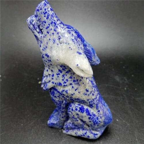 1 pc natural gemstone lapis lazuli animal carving wolf for home decoration