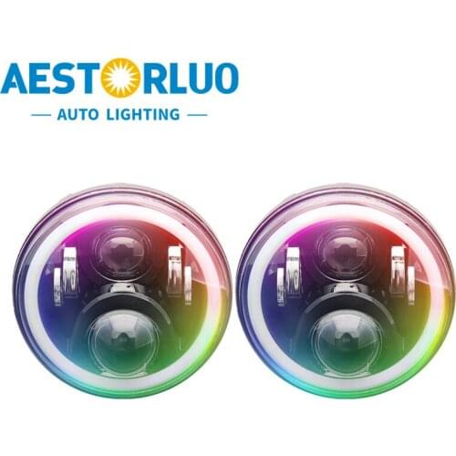 2pcs Factory Supply 7 Inch LED Headlight RGB Ring For Jeep Wrangler App Control DRL Light Hi/Lo Beam For Harley Motorcycle 50W