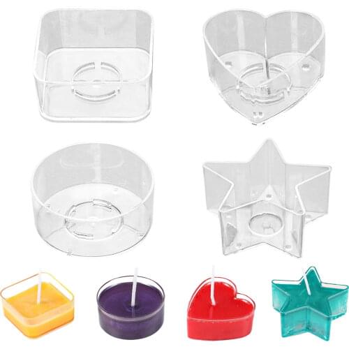 20pcs Handicraft Acrylic Candle Container Styled Square Round Star Heart Shaped Transparent Candle Holder For Candle Making