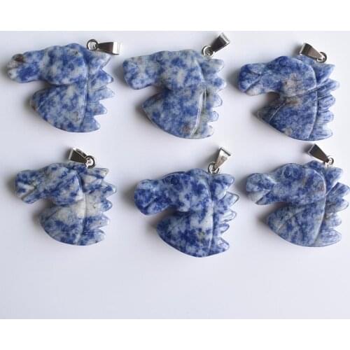 2020 hot selling Natural sodalite stone carved horse heads charms pendants for jewelry making 6pcs/lot Wholesale Free