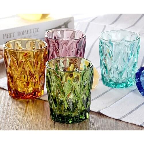 4 Pcs Water Glass Vintage Multi-Color Creative Relief Home Small Beverage Fruit Juice Beer Cup Cold Drink Tea Milk Wine Glasses