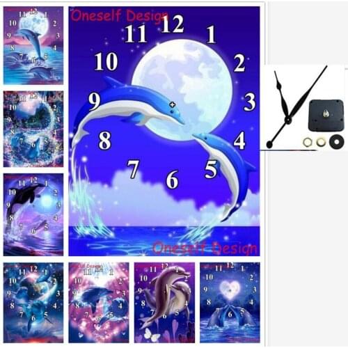 5d diamond painting with Mechanical clock dolphin love diamond embroidery clock diamond mosaic sale home decortion wall sticker