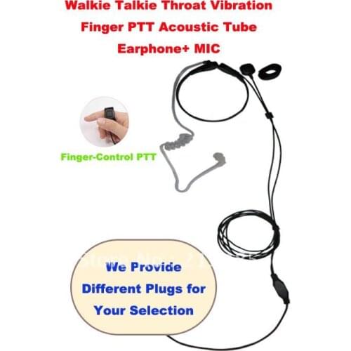 Free Shipping Good Quality Walkie Talkie Throat Vibration Finger PTT Acoustic Tube Earphone+MIC (Different Plugs for Selection)