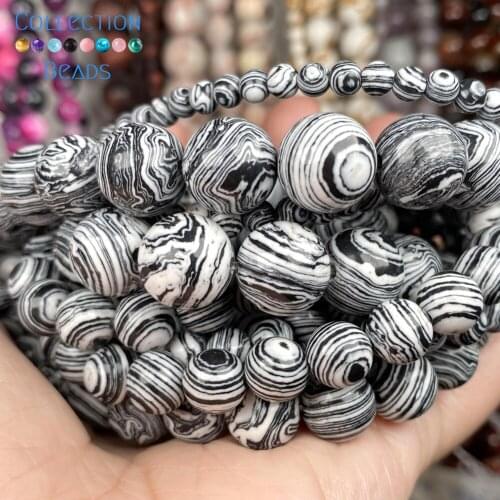 Gemstone Black Stipe Stone Spacer Loose Round Beads For Jewelry Making 4-12 MM DIY Bracelets Accessories Wholesale 15