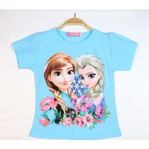 Disney Summer Fashion Frozen Girls T-shirt Childrens Short Sleeve Elsa Anna Baby Kids Cotton Tops Girls Anime Clothes 3-8 Years