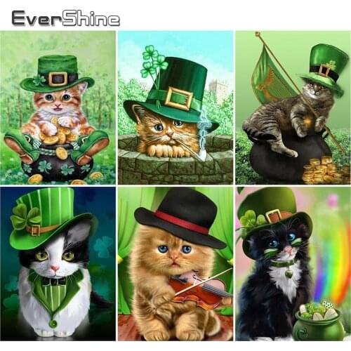 EverShine Diamond Mosaic Cat Cross Stitch Set Diamond Embroidery Spring Rhinestones Art Painting Cartoon Full Square Home Decor