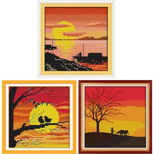 Joy Sunday Cross Stitch Kit Sunset Patterns Stamped Printed 11CT 14CT Counted Print Craft Cross Stitch Embroidery Needlework Set