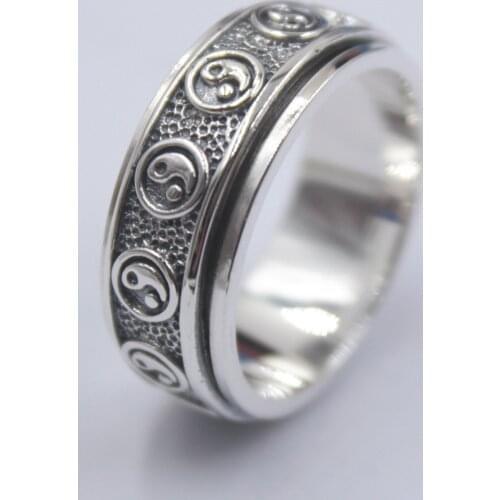 S925 Fine Sterling Silver Ring For Men 8mm Retro Gossip Ring US 6-12