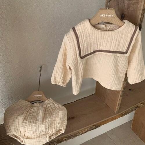 Cotton Linen Baby Boys Clothing Set Spring New Infant Boys Long Sleeve Pullover+Short Pants Suit Children Sailor Style Outfits