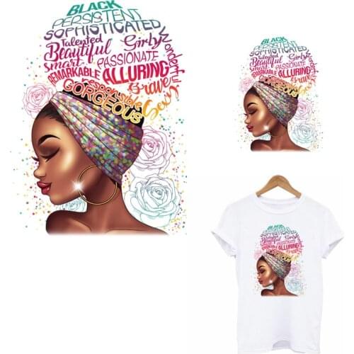 Beautiful Youny Balck Girl Thermo Strpis Sticker On Clothes Application Iron On Patches For Clothing DIY Gril T-shirt Applique