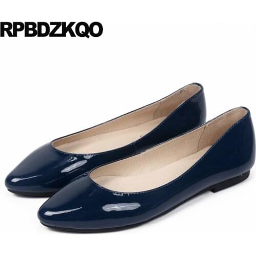Red Wine Large Size 2021 Patent Leather Ladies Chinese Green Work Designer Shoes China Blue Women Flats 41 Pointed Toe Slip On