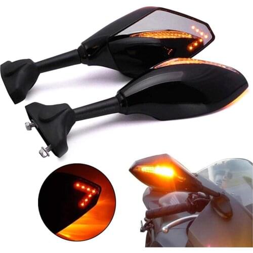 2Pcs Arrow Motorcycle Handlebar Mount Rearview Mirror with LED Turn Signal Lights for YMH