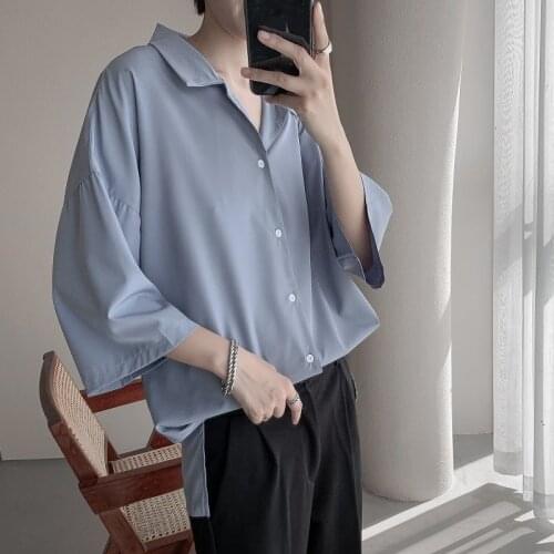 Summer Dress Shirt Mens Fashion Solid Color Business Casual Shirt Men Streetwear Loose Korean Short-sleeved Shirt Mens M-2XL