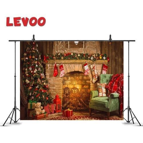 LEVOO Photography Backdrop Christmas Tree Fireplace Sock Armchair Prop Fabric Photography Backdrop Photocall Photobooth