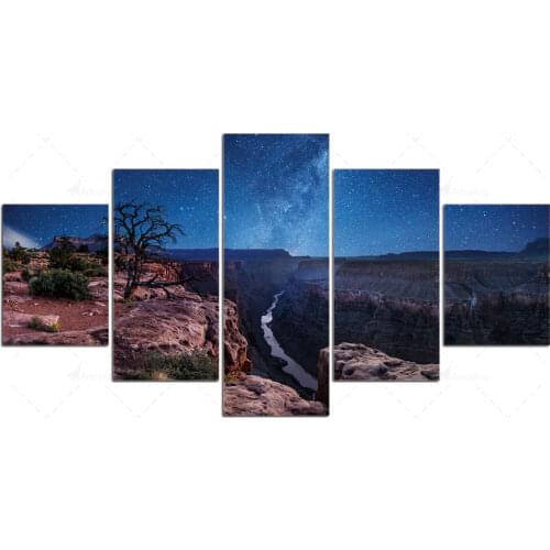 Wall Art Canvas Prints Starry Sky Painting Home Decor Canyon Pictures Modular Framework For Living Room Landscape Poster 5 Panel