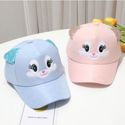 New cute Children baseball cap Korean fashion Cartoon bunny ears cap Girls casual Traval sun visor hat for baby