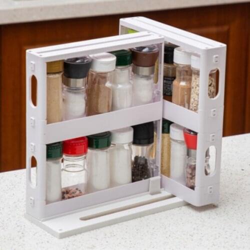 2 Layer Storage Kitchen Rotating Organizer Spices Jar Bottle Storage Rack Kitchen Cabinet Seasoning Organize Shelf Slide Holders