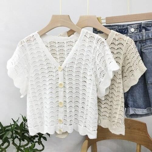 OUMENGKA 2021 New Casual Women See through Hollow Out T Shirt Femme Short Cotton Tops Mujer Short Sleeve Tee Summer Crop Top