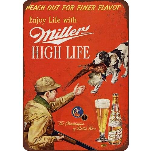 Miller Beer and Pheasant Hunting Retro Metal Tin Sign Plaque Poster Wall Decor Art Shabby Chic Gift