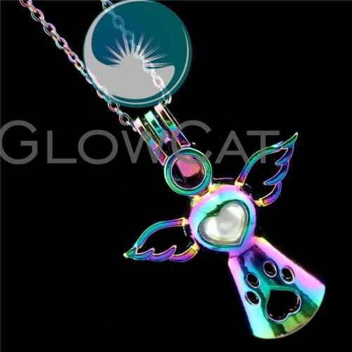 R-C572 Rainbow Colors Angel Wings Paw Beads Cage Pendant Essential Oil Diffuser Aromatherapy Pearl Cage Locket Necklace
