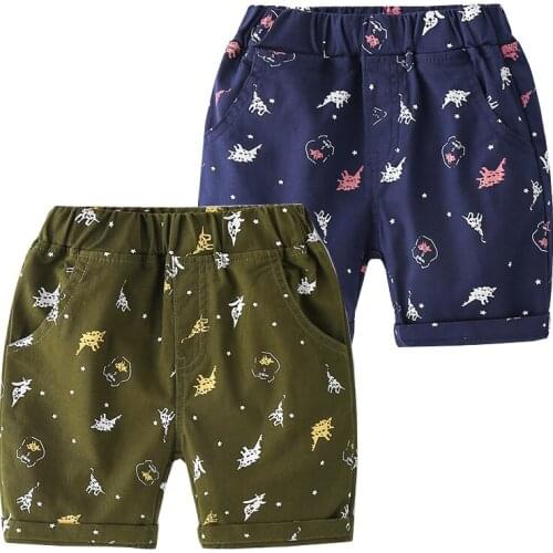 Cute Dinosaur Boys Shorts Summer Cotton Fabric Elastic Waist Knee Length Pant Soft Trousers Kids Clothes