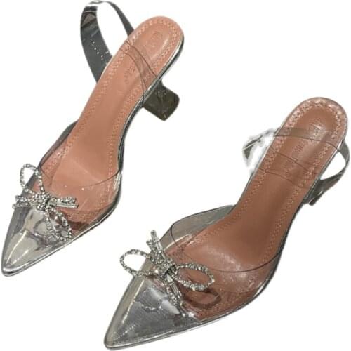 Thin Heels Women Shoes Solid Summer Sandals for Female Lady Girl Simple Casual High Street Pointed Toe Slip-on Jelly dress shoes