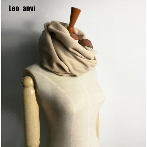 Leo anvi design chunky tube scarf with clasp leather cuff winter Warm high street fashion women men infinity scarf ring scarves