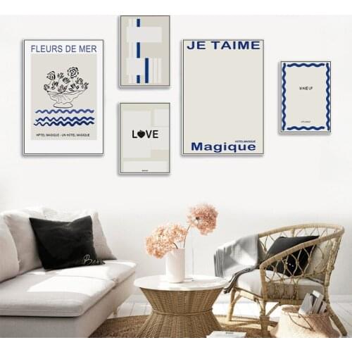 Modern Minimalism Poster Klein Blue Geometric Abstract Canvas Painting Love Wall Art Nordic Living Room Decoration Picture