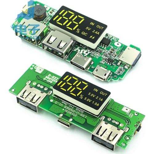 LED Dual USB 5V 2.4A Micro/Type-C USB Mobile Power Bank 18650 Charging Module Lithium Battery Charger Board Circuit Protection