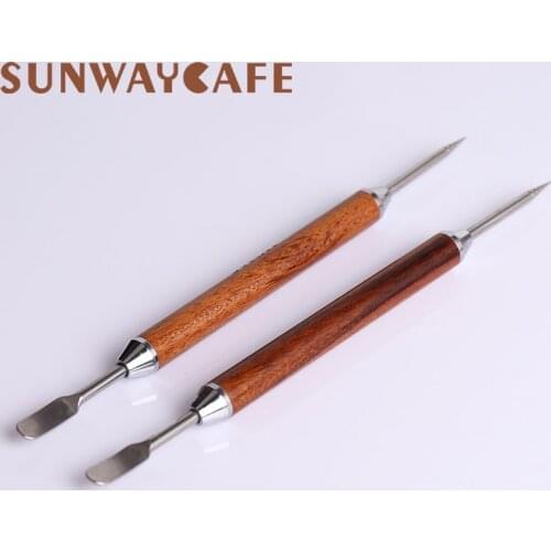 1PC Wood Handle Stainless Steel Coffee Stencils Latte Foam Spatula Coffeeware DIY Coffee Art Needle Cafe Tool For Barista