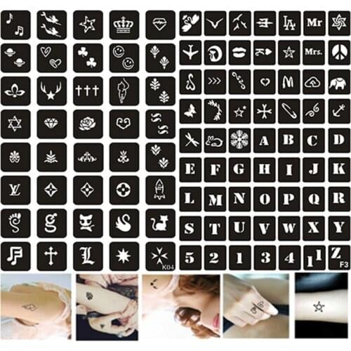 103pcs/set Henna Tattoo Stencil for Women Kids Mermaid Cat Letter Fashion Design Airbrush Stencils for Paiting Glitter Tattoos