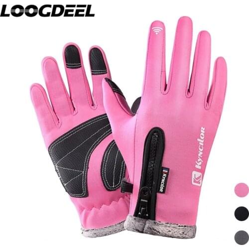 LOOGDEEL Bike Women Men Winter Warm Cycling Gloves Touch Screen Anti-slip Full Finger Gloves Waterproof Windproof Bicycle Gloves