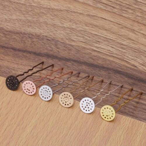 REGELIN Hair Jewelry Settings Cabochon Base Blank Bezel Trays 10pcs 12mm for U Shape Hairpins Barrettes Retro Head Wear DIY