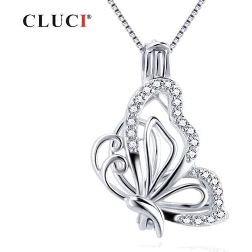 CLUCI 925 Sterling Silver Zircon Butterfly Charms Pendant Silver 925 Pendant for Women Mothers Day Gift Jewelry SC359SB