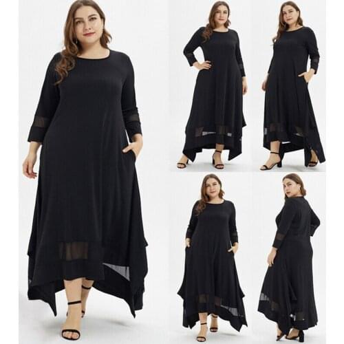 Solid Color Maxi Dress Plus Size O-Neck Long Sleeve Women Summer Dress Muslim Long Dress traf robe купальники женские 2021