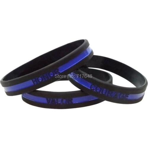 100pcs Thin Blue Line BRAVERY COURAGE HONOR wristband silicone bracelets free shipping by ePacket A