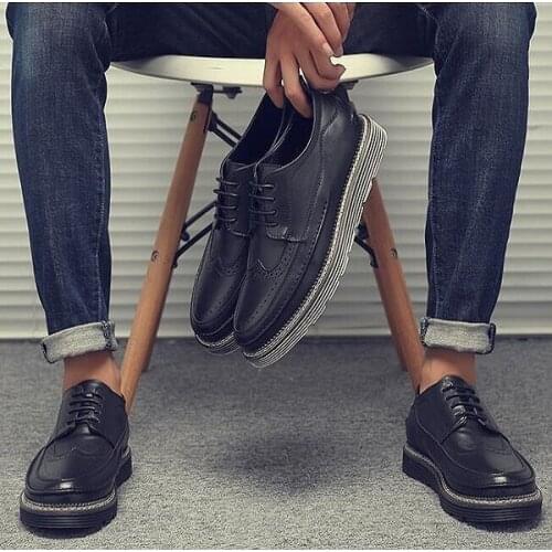 2021 new autumn mens Japanese Korean fashion Leather casual shoes Young man fashion brand British Daily black Leather shoes