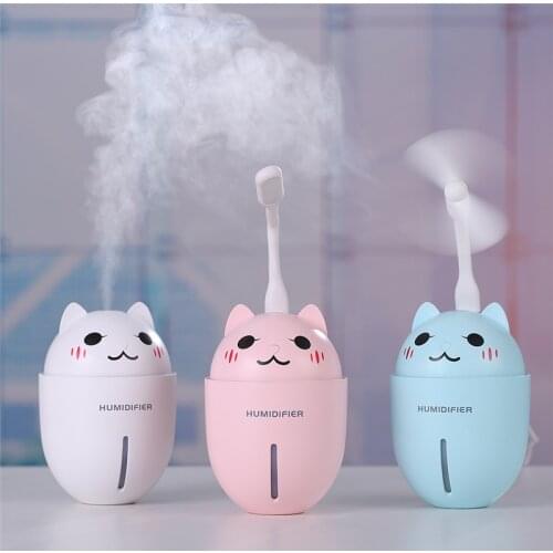 320ML 3 In 1 Cute Air Humidifier Multi-Function Ultrasonic Air Purifier Aroma Diffuser Car Mist Maker with USB Fan LED Light