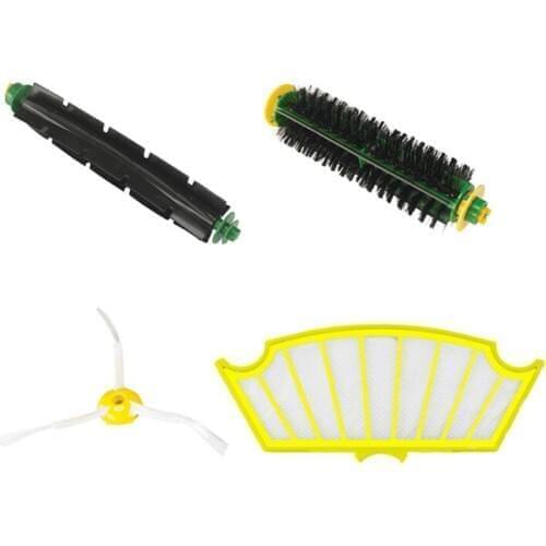 4 Pc/lot 3 Armed & Flexible Beater Brush + filter kit replacement for Irobot Roomba 500 527 528 555 560 562 570 572 580 581 590